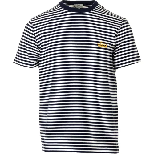 T-Shirts, male, , Size: M Blue Stripe T-shirt and Polo - Woolrich - Modalova