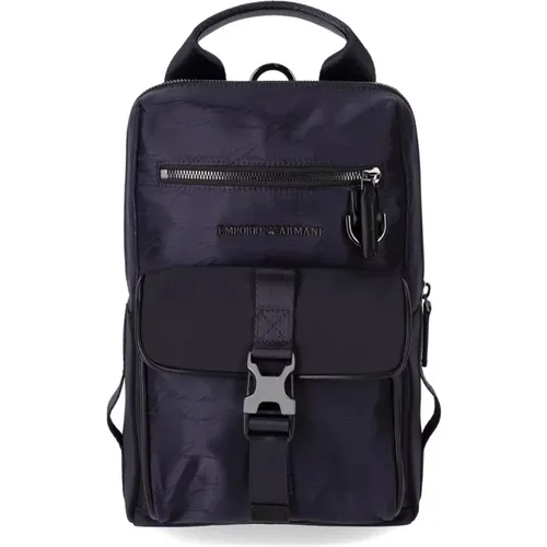 Backpacks, male, , Size: ONE SIZE Navy Logo Jacquard One Shoulder Backpack - Emporio Armani - Modalova