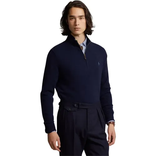 Marine Woll-Quarter-Zip-Sweater , Herren, Größe: S - Ralph Lauren - Modalova