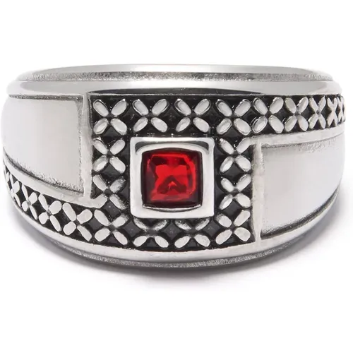 Vintage Silver Ring with Red Stone , male, Sizes: 62 MM, 58 MM, 64 MM, 60 MM - Nialaya - Modalova