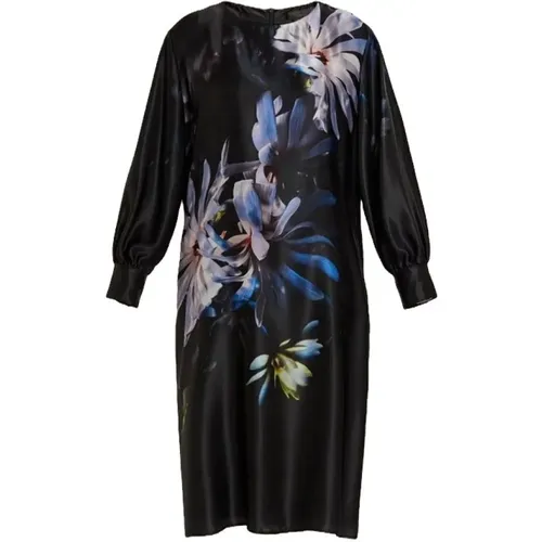 Silk Satin Midi Dress with Exclusive Print , female, Sizes: L, M, XL - Marina Rinaldi - Modalova