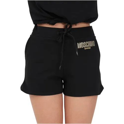 Short Shorts, female, , Size: XL Shorts with Logo Print and Rhinestone Embellishment - Moschino - Modalova