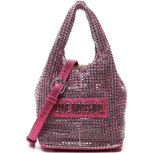 Tote Bags, female, , Size: ONE SIZE Rhinestone Detail Magenta Bag - Love Moschino - Modalova