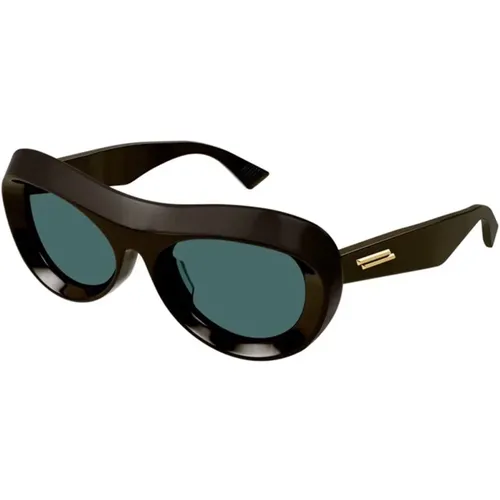 Sonnenbrille mit braunem Gestell und grünen Gläsern , unisex, Größe: 54 MM - Bottega Veneta - Modalova