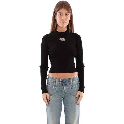 Round-neck Knitwear, female, , Size: L Ribbed Metal Sweater - Diesel - Modalova