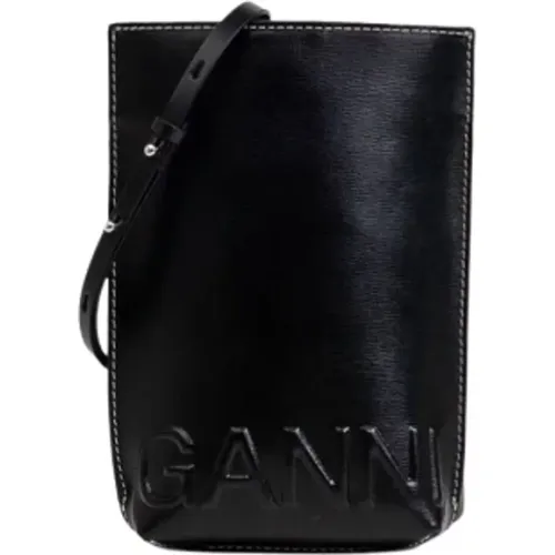 Schwarze Tasche mit geprägtem Logo - Ganni - Modalova