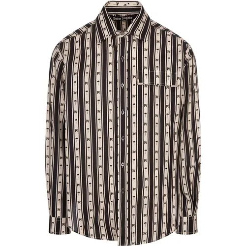 Striped Monogram Shirt with Palm Tree , male, Sizes: M - Palm Angels - Modalova