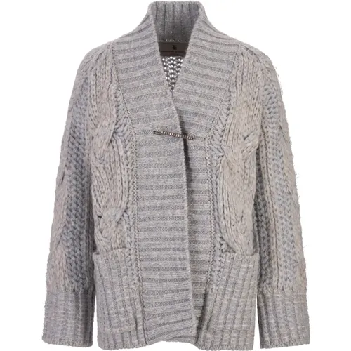 Grey Cable Knit Cardigan Sweater , female, Sizes: XS - Ermanno Scervino - Modalova