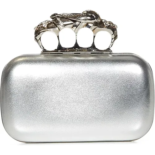 Clutches, female, , Size: ONE SIZE Silver Metallic Leather Clutch Bag - alexander mcqueen - Modalova