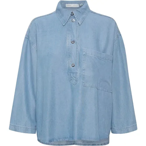 Light Denim Cropped Sleeve Shirt Blouse , female, Sizes: L, 2XL, M - InWear - Modalova