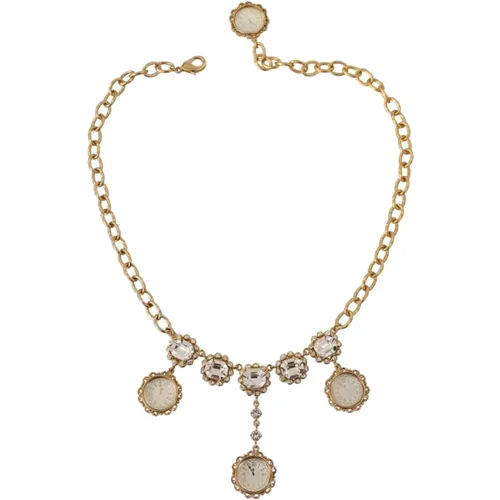 Necklaces, female, , Size: ONE SIZE Crystal Chain Statement Necklace Gold - Dolce & Gabbana - Modalova