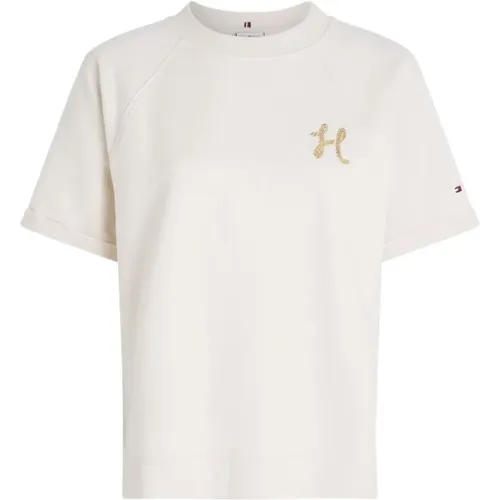 Einfaches und elegantes T-Shirt mit kurzen Ärmeln und gesticktem Logo , Herren, Größe: XL - Tommy Hilfiger - Modalova