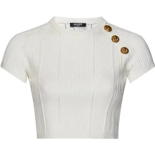 Ribbed Top with Gold Buttons , female, Sizes: M, XS - Balmain - Modalova