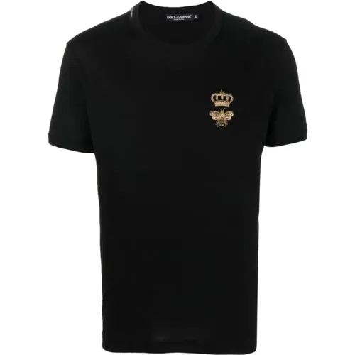 Verzierte Biene Schwarzes T-Shirt , Herren, Größe: M - Dolce & Gabbana - Modalova