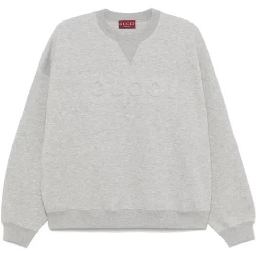 Grey Sweater with Embossed Logo , female, Sizes: M, S - Gucci - Modalova