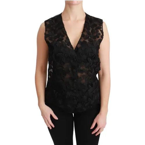 Schwarzes Ärmelloses Top mit Blumenmuster , Damen, Größe: XS - Dolce & Gabbana - Modalova
