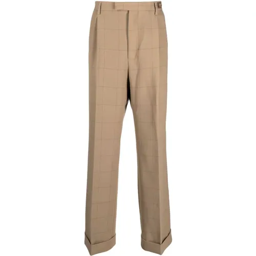 Camel Grid-Pattern Wide-Leg Trousers , male, Sizes: XL, L - Gucci - Modalova
