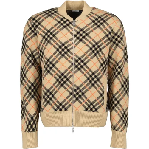 Cashmere Knitwear, male, , Size: M Checked Cashmere Bomber - Burberry - Modalova
