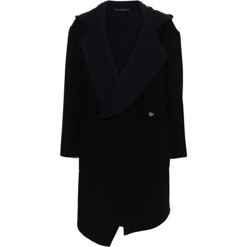 Double-Breasted Coats, male, , Size: L Wool Blend Asymmetric Coat with Signature Orb Detail - Vivienne Westwood - Modalova