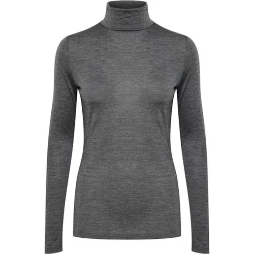 Turtlenecks, female, , Size: 2XL Cozy Dark Grey Melange Rollneck Sweater - My Essential Wardrobe - Modalova