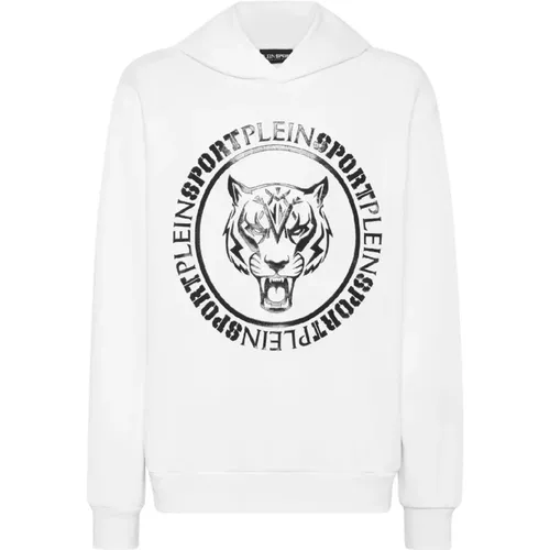 Weiße Kapuzenpullover Carbon Tiger Stil , Herren, Größe: L - Plein Sport - Modalova