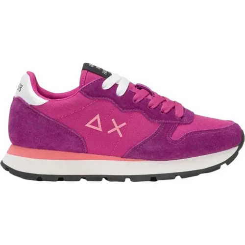 Fuchsia Wildleder Sneakers mit Doppelten Weißen Schnürsenkeln , Damen, Größe: 36 EU - Sun68 - Modalova