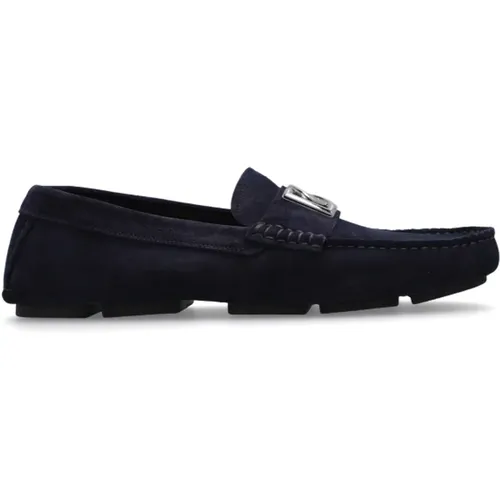 Loafers, male, , Size: 10 US Suede moccasins with logo - Dolce & Gabbana - Modalova