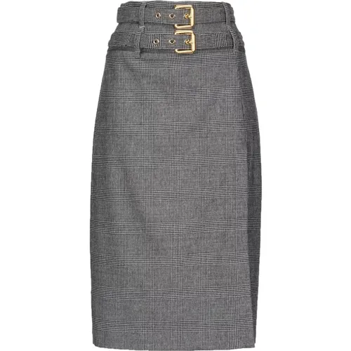 Grey Wool Blend Flannel Midi Skirt , female, Sizes: S - pinko - Modalova