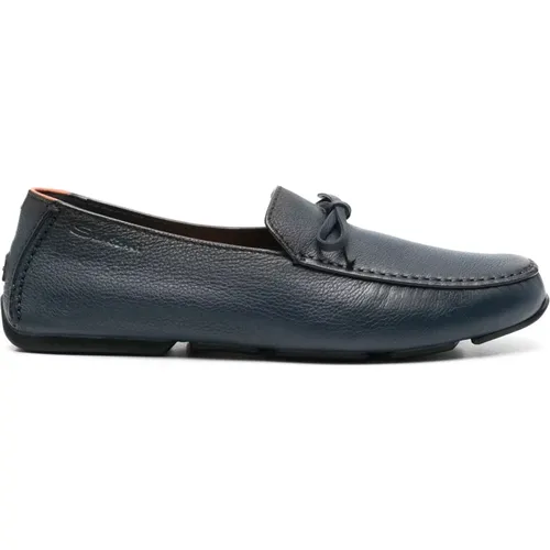 Blaue Leder Loafers Casual Flats , Herren, Größe: 41 EU - Santoni - Modalova