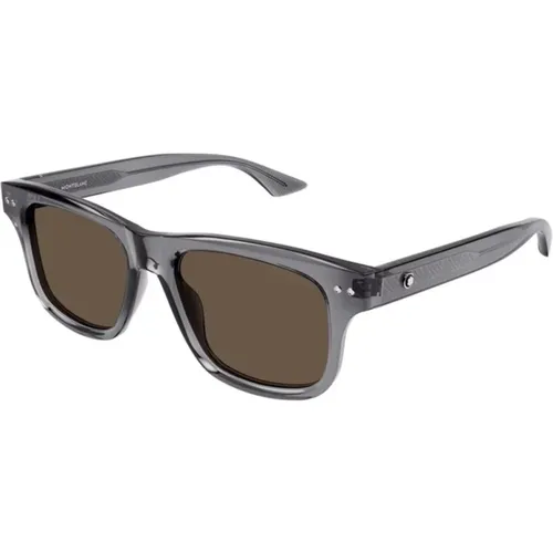 Grey Brown Sunglasses Mb0319S 004 , unisex, Sizes: 55 MM - Montblanc - Modalova