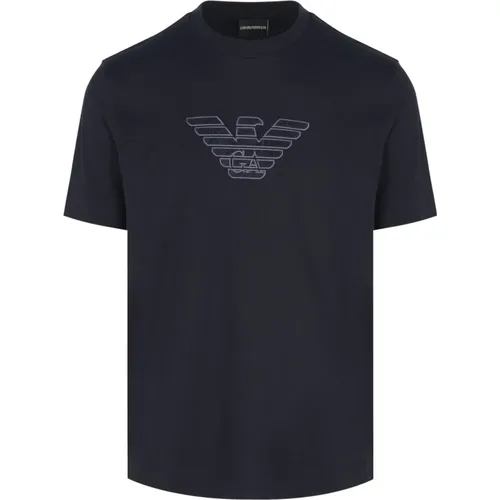 Cotton T-Shirt with Branding in Navy , male, Sizes: M, L, 2XL - Emporio Armani - Modalova