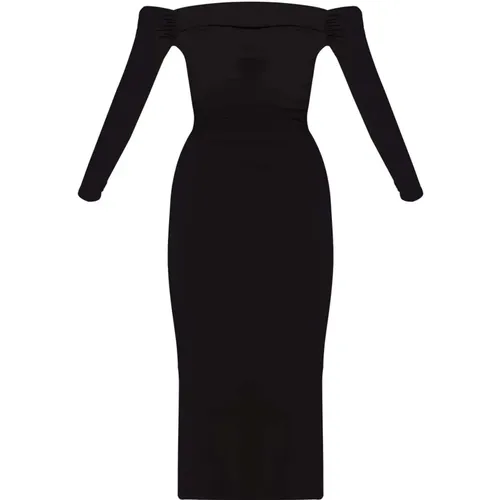Schwarzes Midi Jersey Kleid mit Off-Shoulder - Chiara Boni - Modalova