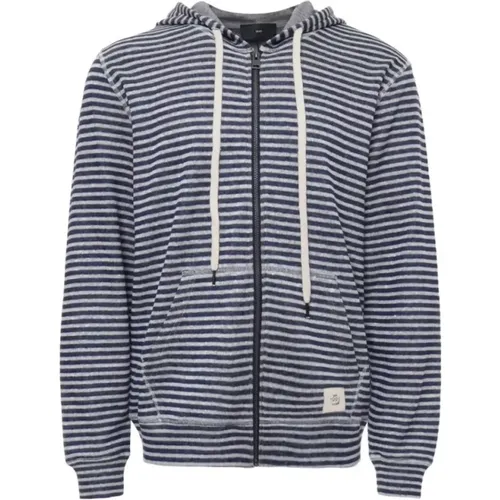 Zip-throughs, male, , Size: S Hooded Linen Blend Striped Sweatshirt - Liu Jo - Modalova