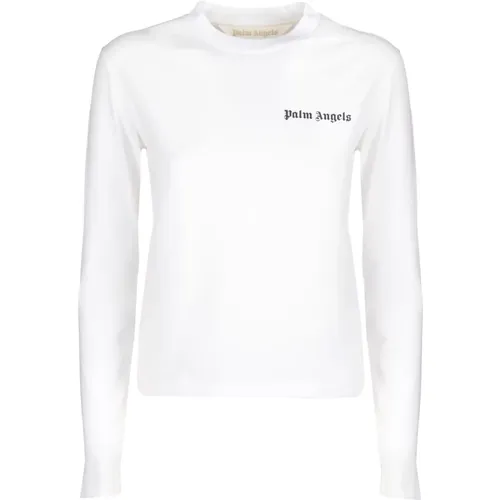 Weißes Langarm-T-Shirt - Slim Fit - Alle Temperaturen - 90% Baumwolle - 10% Elastan - Palm Angels - Modalova
