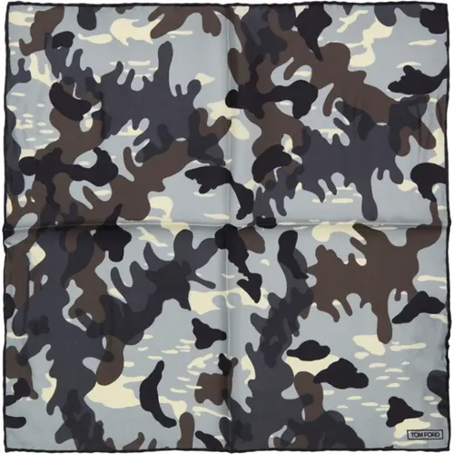 Silky Scarves, male, , Size: ONE SIZE Light Grey Silk Pocket Square with Camouflage Print - Tom Ford - Modalova