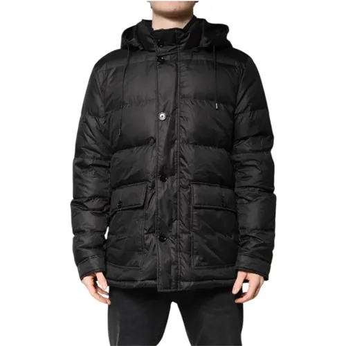 Winter Jackets, male, , Size: XL Hooded Parka Coat with Logo - Dolce & Gabbana - Modalova