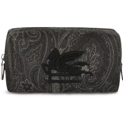 Toilet Bags, male, , Size: ONE SIZE Charcoal Gray Amoeba Logo Toiletry Bag - ETRO - Modalova