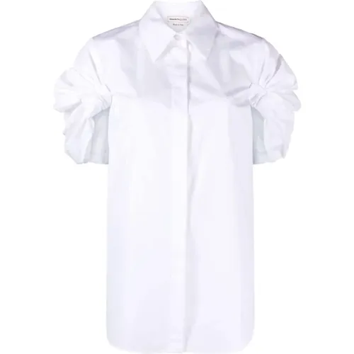 Weiße Baumwoll-Popeline-Bluse mit Raffungen , Damen, Größe: 2XS - alexander mcqueen - Modalova