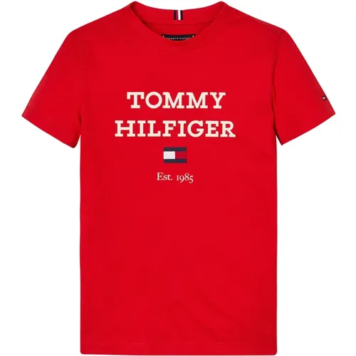 Rotes Logo Tee Kurzarm - Tommy Hilfiger - Modalova
