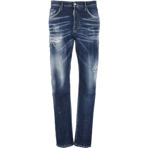 Blaue Ripped Jeans mit Logo-Patch , Herren, Größe: S - Dsquared2 - Modalova