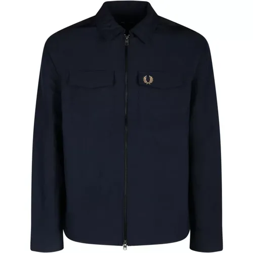 Navy Logo Embroidered Zip Up Jacket , male, Sizes: S - Fred Perry - Modalova
