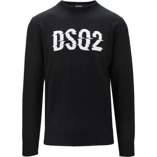 Round-neck Knitwear, male, , Size: S Men's Wool Sweater with Logo - Dsquared2 - Modalova