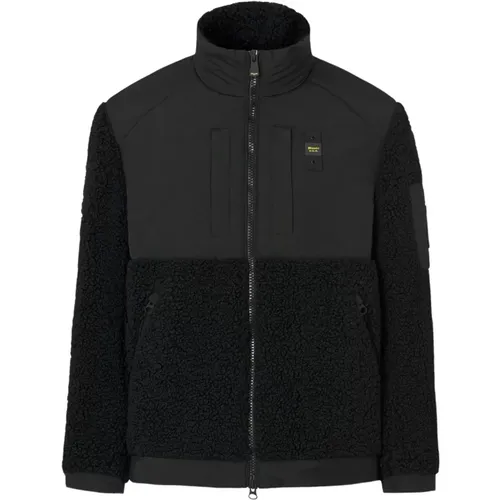 Schwarze Jacke mit Fleece-Detail , Herren, Größe: XL - Blauer - Modalova