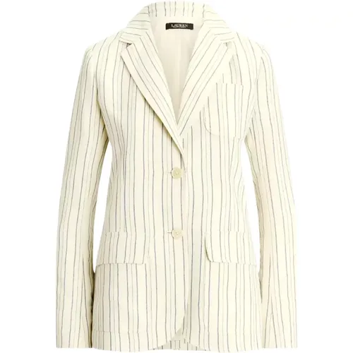 Blazers, female, , Size: L Cream Striped Blazer - Ralph Lauren - Modalova