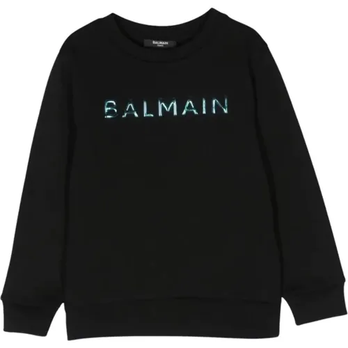 Schwarzer Pullover mit Chrom-Logo-Detail - Balmain - Modalova