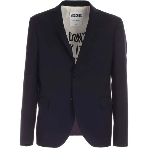 Blazers, male, , Size: M Single-Breasted Wool Suit Jacket - Moschino - Modalova