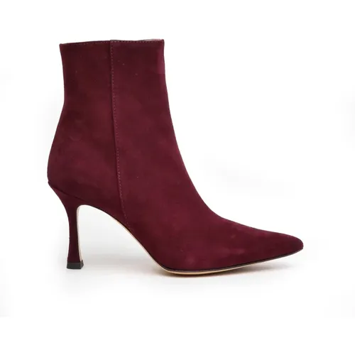 Heeled Boots, female, , Size: 6 1/2 US Bordeaux Suede Ankle Boot - Roberto Festa - Modalova