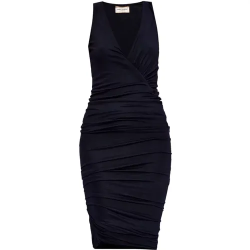 Ruched V-Neck Sleeveless Dress , female, Sizes: M - Saint Laurent - Modalova