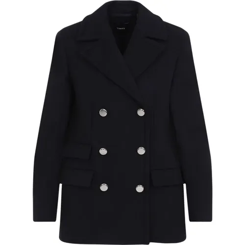 Blue Wool Blend Elegant Coat , female, Sizes: 2XS - Theory - Modalova