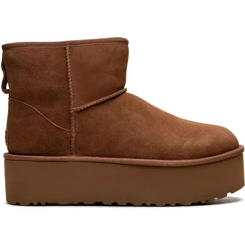 Kamel Wildleder Plateaustiefel mit Overlock-Naht , Damen, Größe: 41 EU - Ugg - Modalova